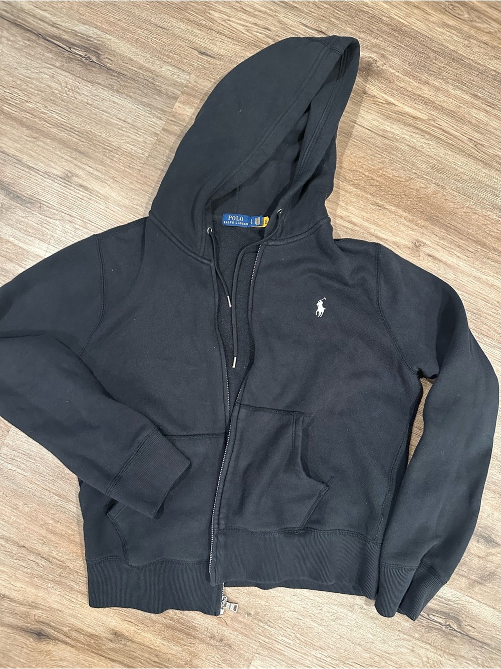Ralph Lauren Black Zip-Up Hooded Sweater with Pony Logo